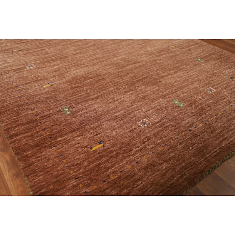 Brown Gabbeh Indian Rug Handmade Wool Carpet - 4'0" x 5'10" - 4'0" x 5'10" - Brown