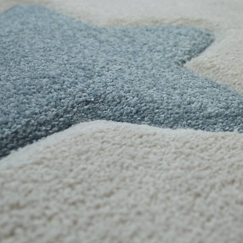 Nursery Rug with Stars for Kids Room Starry Sky in Grey and Cream