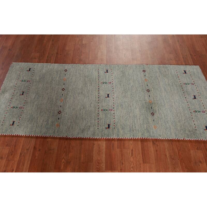 Hand Knotted Oriental 100% Wool Carpet Tribal Tribal Green Gabbeh Area Rug - 5' 11'' X 2' 6''