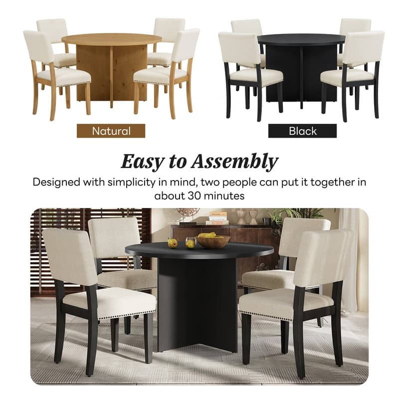 Contemporary 5-Piece Round Dining Table Set Featuring A Pedestal Base And 4 Upholstered Chairs, Ideal For Studios, Apartments.