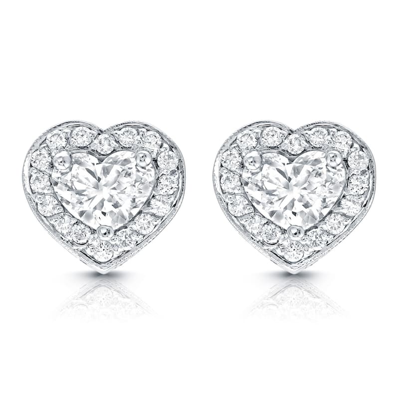 Auriya 14k Gold 2 1/8ct TDW Diamond Heart Earrings (E-F, VS1-VS2)