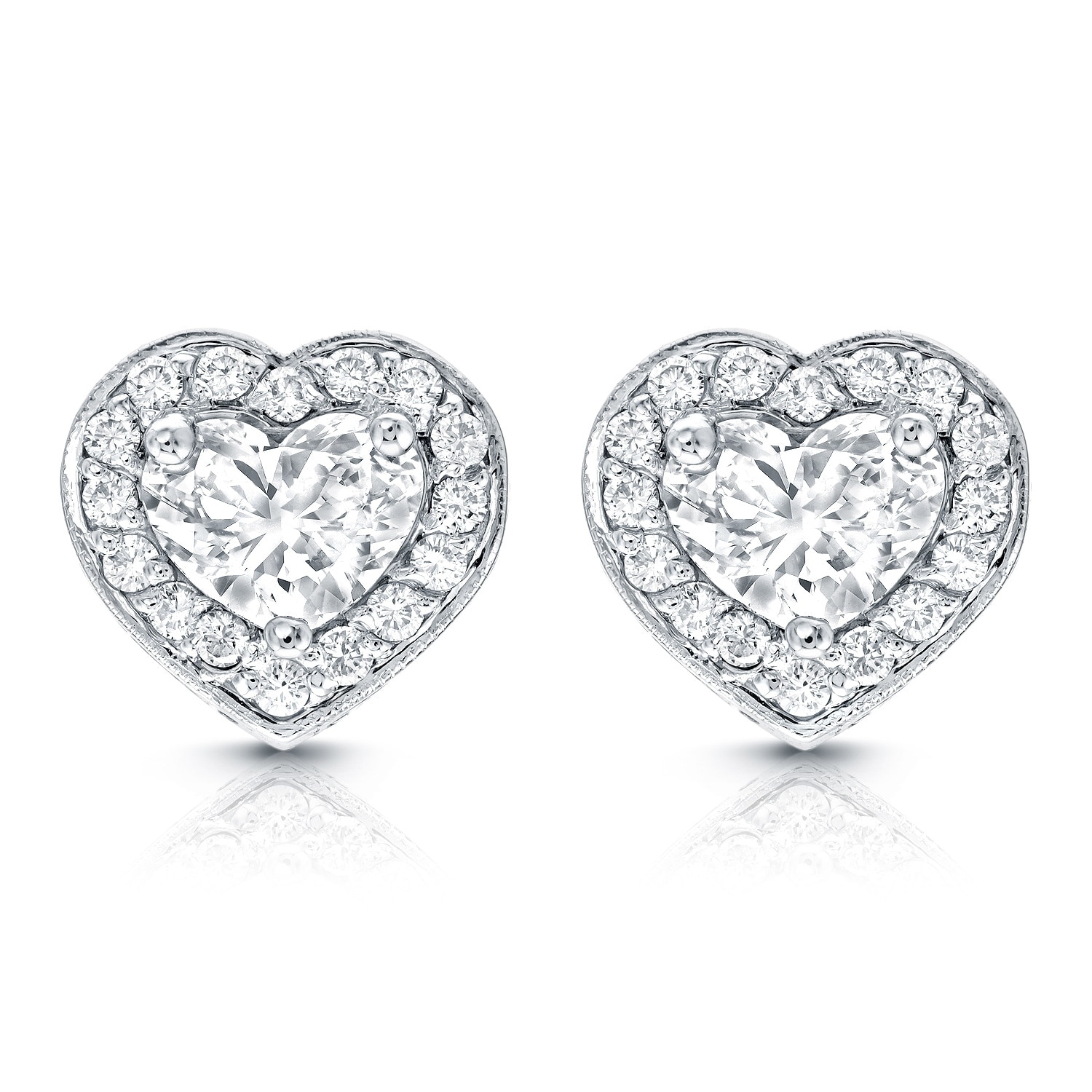 Auriya 14k Gold 2 1/8ct TDW Diamond Heart Earrings (E-F, VS1-VS2)