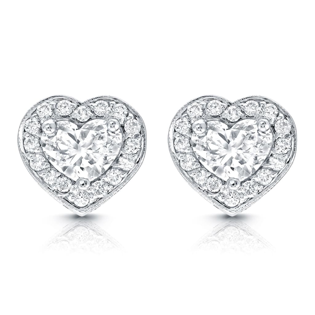 Auriya 14k Gold 2 1/8ct TDW Diamond Heart Earrings (E-F, VS1-VS2)