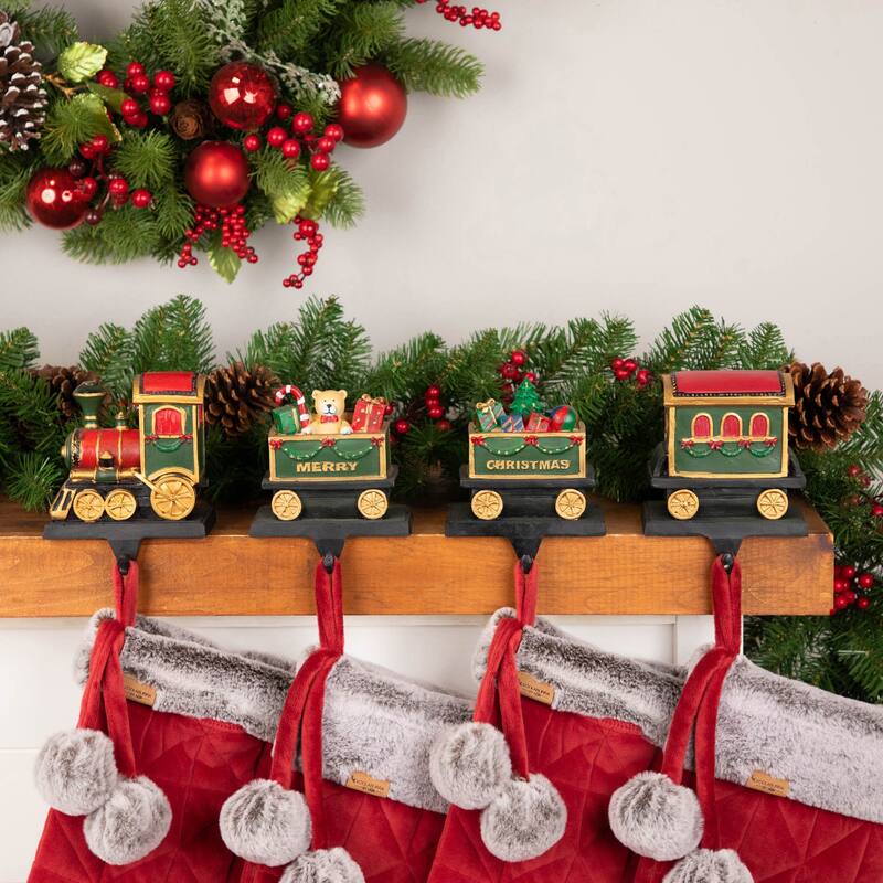 Set of 4 Merry Christmas Train Stocking Holders 5"