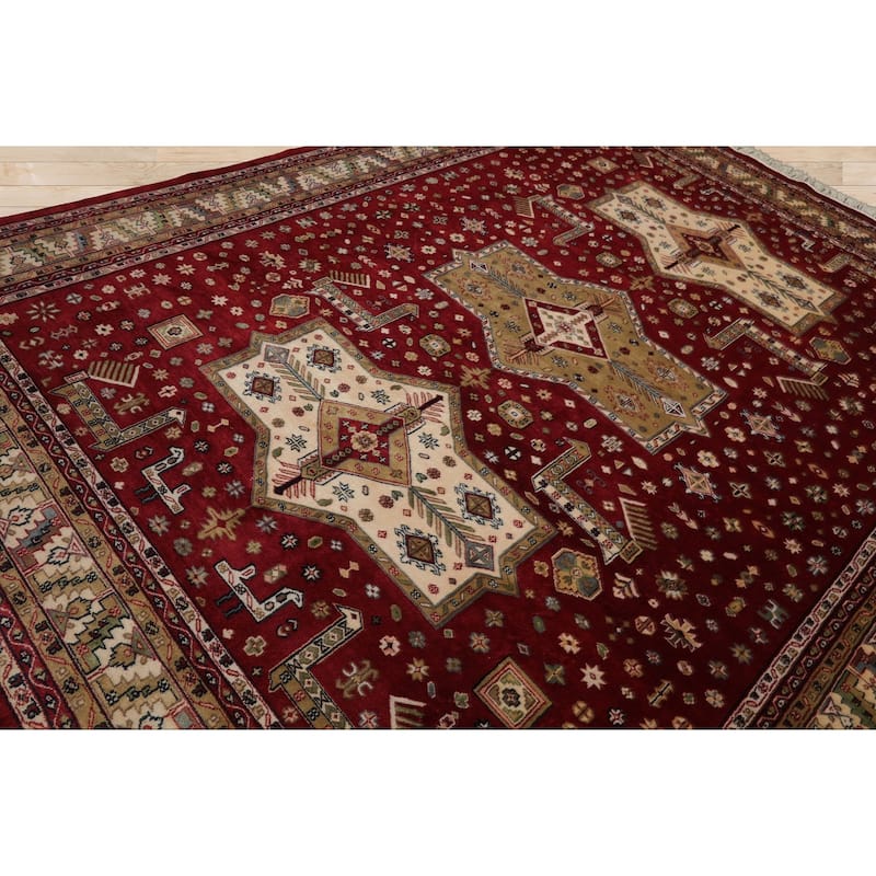 9x11'9'' Hand Knotted New Zewland Wool Burgundy Silky Sheen Area Rug - 9' x 11' 9''