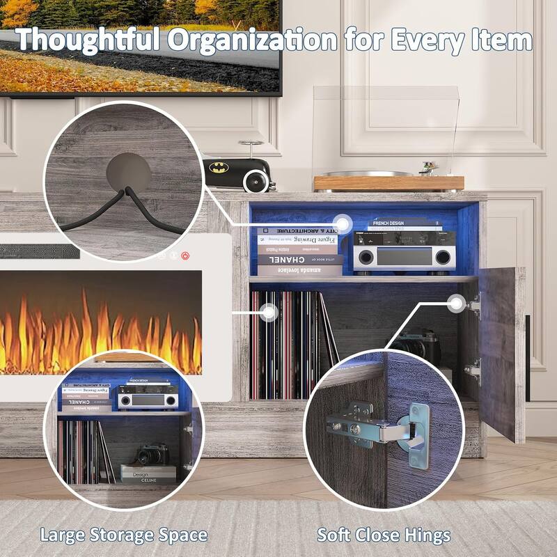 Bossin 80" Fireplace TV Stand with 36" Electric Fireplace, TV Stand for TVs Up to 90", 16 Colors LED Lights/Entertainment Center