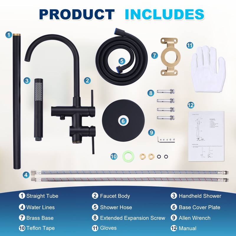 WOWOW Double Handle Freestanding Tub Faucet with Handheld Shower