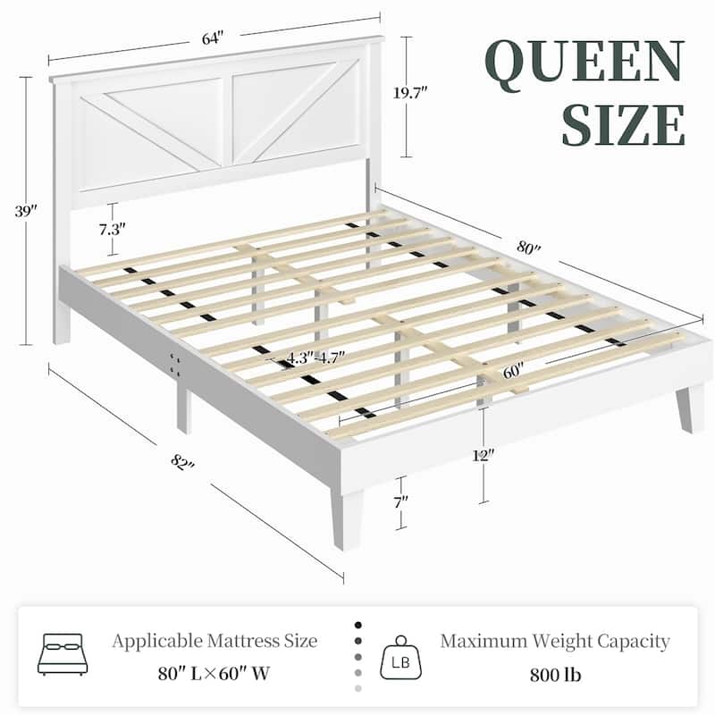 Yaheetech Farmhouse Wood Bed Platform No Box Spring Needed