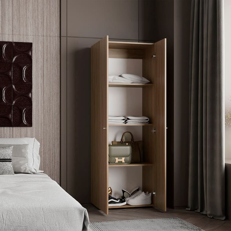 Home 2 Door Closet System, Four Fixed Shelves, Compact Wardrobe for Bedroom Organization, Freestanding Storage Furniture