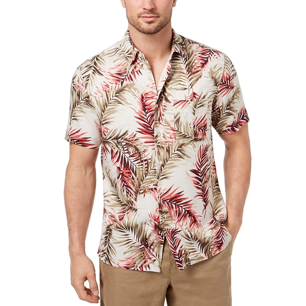 Tasso Elba Mens Palm Print Button Up Shirt