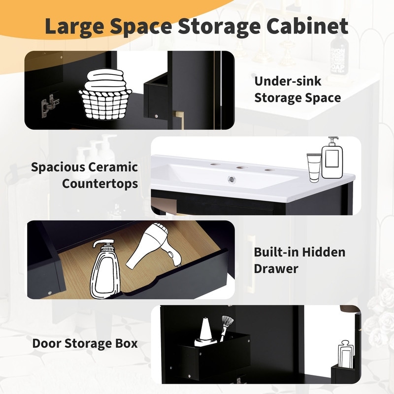 30-inch bathroom vanity with ceramic basin, soft close door
