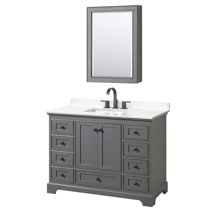 Wyndham Collection WCS202048S-QTZ-US3MED Deborah 48" Free Standing - Dark Gray / White Quartz Top / Matte Black