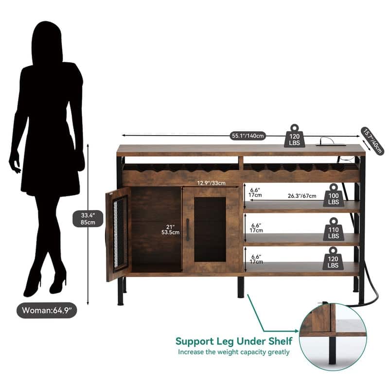 Bar Cabinet with Wine Rack Storage and LED