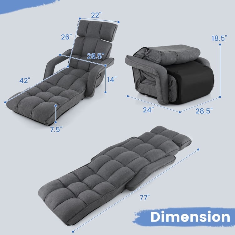 6-Position Adjustable Floor Chair with Adjustable Armrests and Footrest - 77" x 28.5" x 7.5"