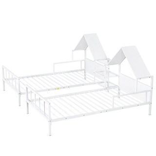 House Design Double Twin Size Metal Platform Bed with Built-in Nightstand