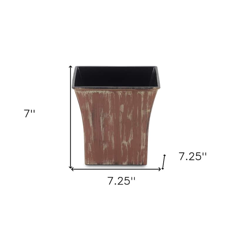 HomeRoots 7" Brown and Ivory Abstract Recycled Plastic Indoor Outdoor Square Nursery Pot
