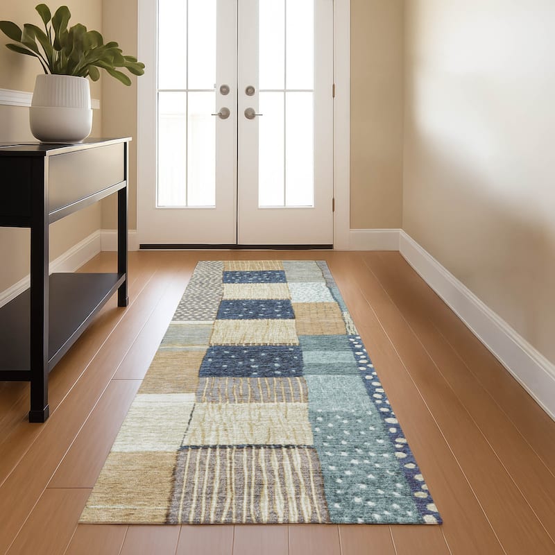 Premium Washable Super Soft Modern Patchwork Mayfield Rug - Navy - 2'3" x 7'6"
