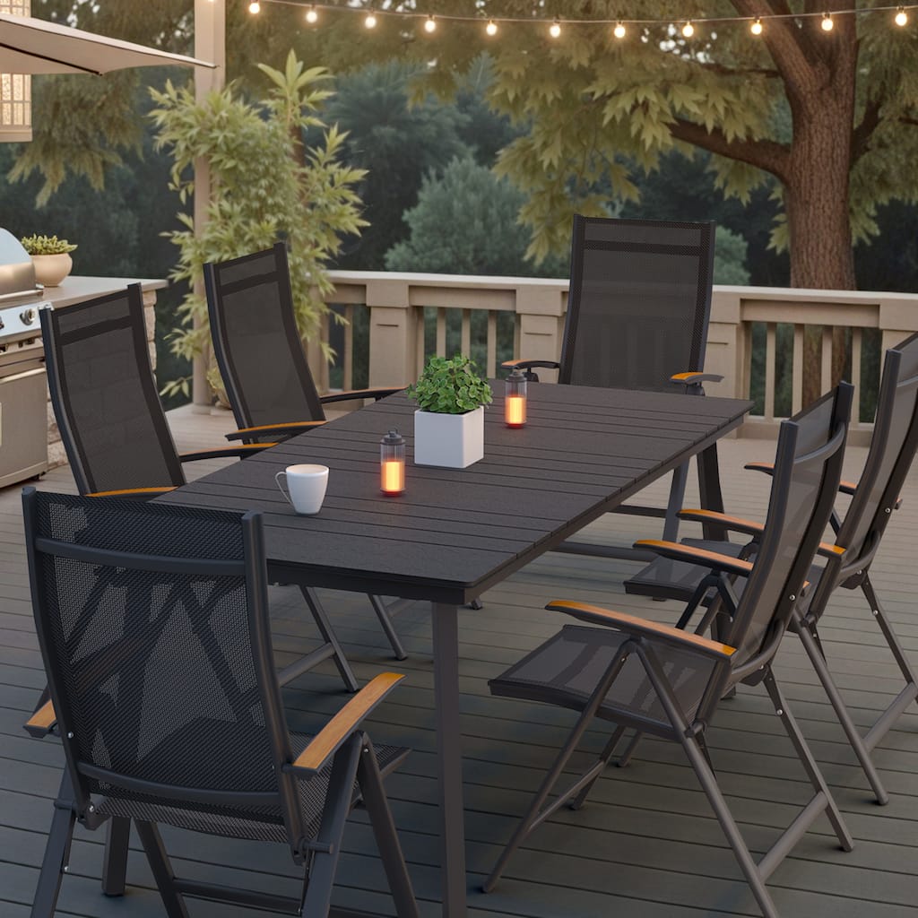 Pellebant Outdoor Patio Rectangle Dining Table with Umbrella Hole