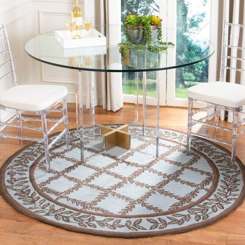 SAFAVIEH Handmade Chelsea Kimber Trellis French Country Wool Rug - 3' Round - Blue/Brown - Round