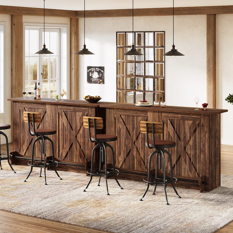 63-Inch Bar Table, 2-Tier Bar Cabinet Height Pub Table with Footrest - N/A