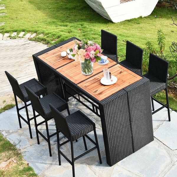 Costway 3pcs patio rattan wicker bar table stools sale dining set cushioned chairs garden