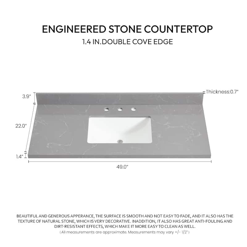 Jaen Composite Stone Vanity Top with White Rectangular Sink
