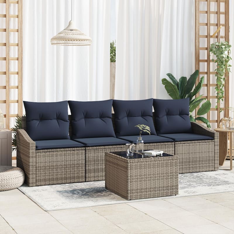 vidaXL 5 Piece Garden Sofa Set with Cushions - 91.7×24.4×27.2 - Grey