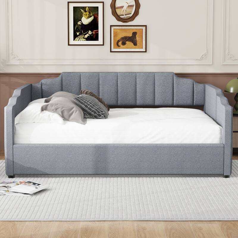 Full Size Gray Upholstered Daybed with Underneath Storage
