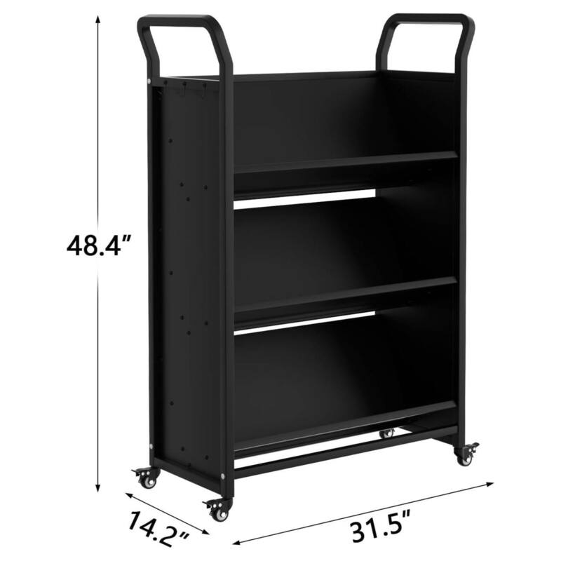 V-Shaped Metal Rolling Cart, 3-Tier Storage Bookshelf - N/A