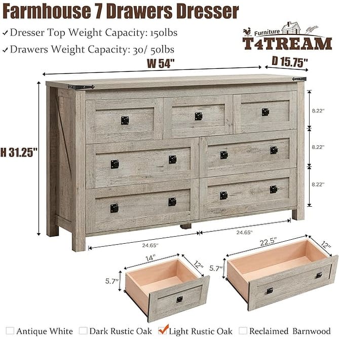 Farmhouse 7 Drawers TV Stand, Chest of Drawers, Dressers Organizer
