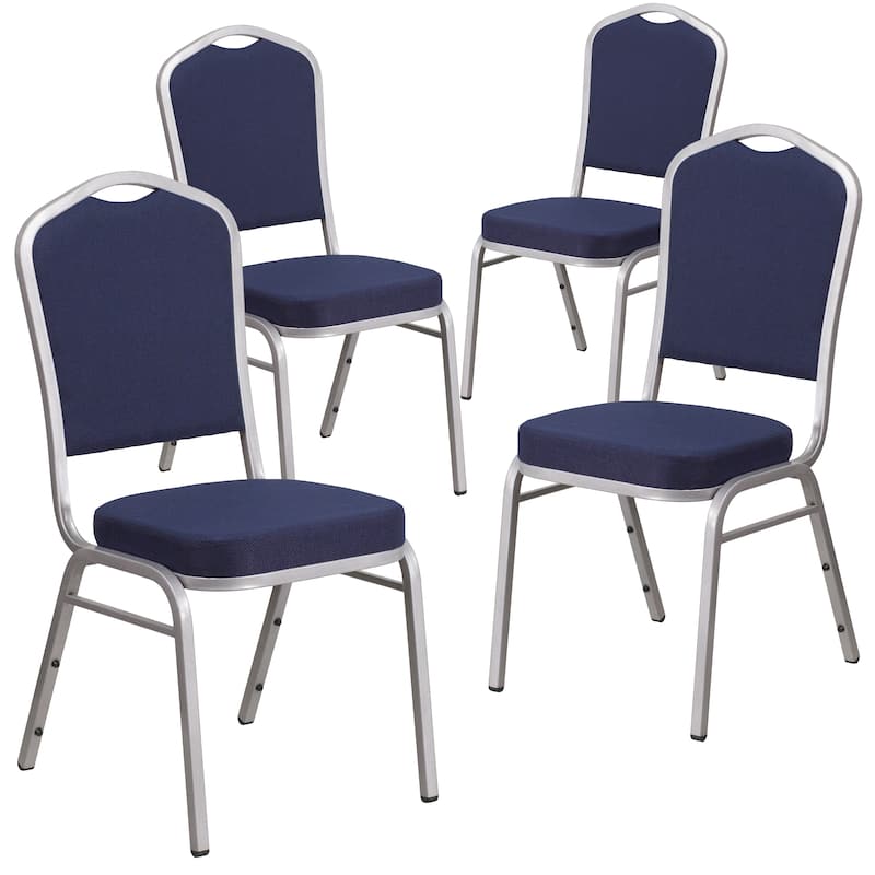 4 Pack Crown Back Stacking Banquet Chair - navy fabric/silver frame