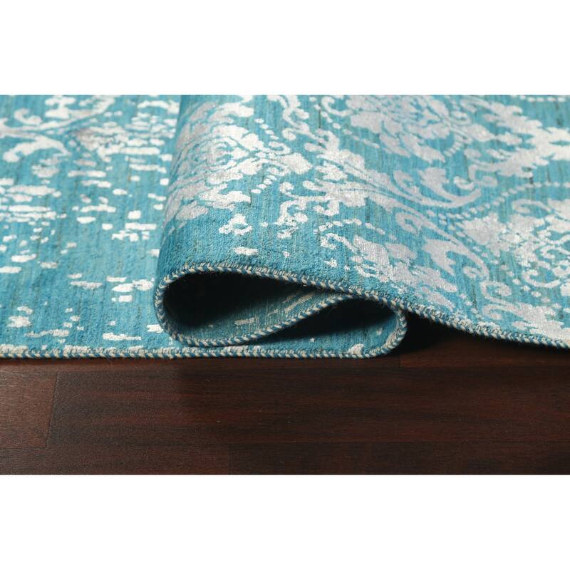 Wool/ Silk Vegetable Dye Distressed Versace Oriental Area Rug Handmade - 6'1" x 9'1"