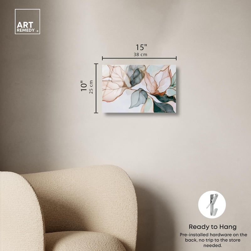 Golden Veined Leaves I Acrylic by Art Remedy, Ready to Hang