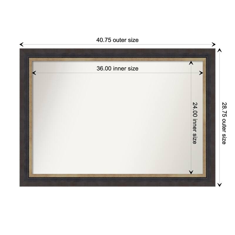 Hammered Charcoal Tan Non-Beveled Wood Framed Bathroom Vanity Wall Mirror - Hammered Charcoal Tan - Glass Size 36x24