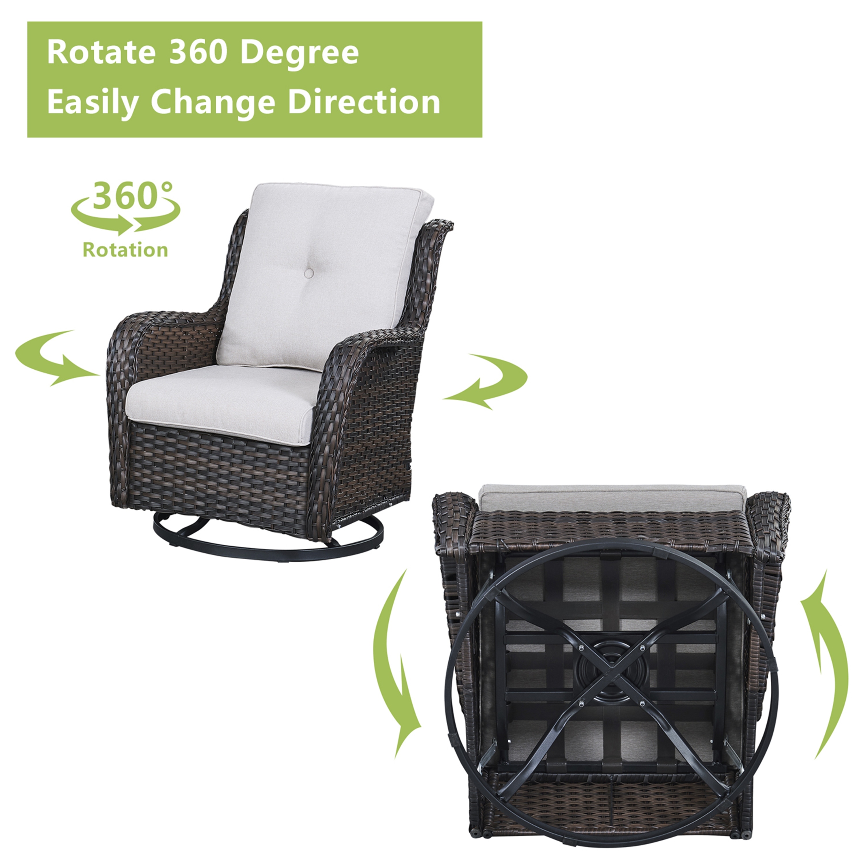 Pocassy 5-Piece Outdoor Wicker Sofa Set with Swivel Chairs