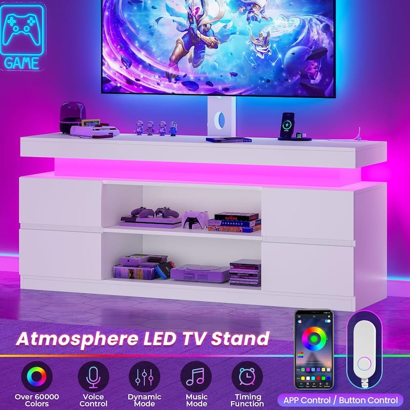 LED TV Stand with Mount Power Outlet TV Mount for 32 to 75 in TVs Drawers
