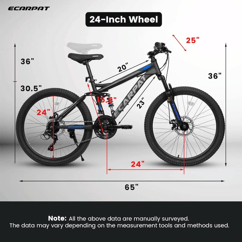 4" Mountain Bike - Full Suspension, 21-Speed Shifter with Gear Indicator, High Carbon Steel Frame