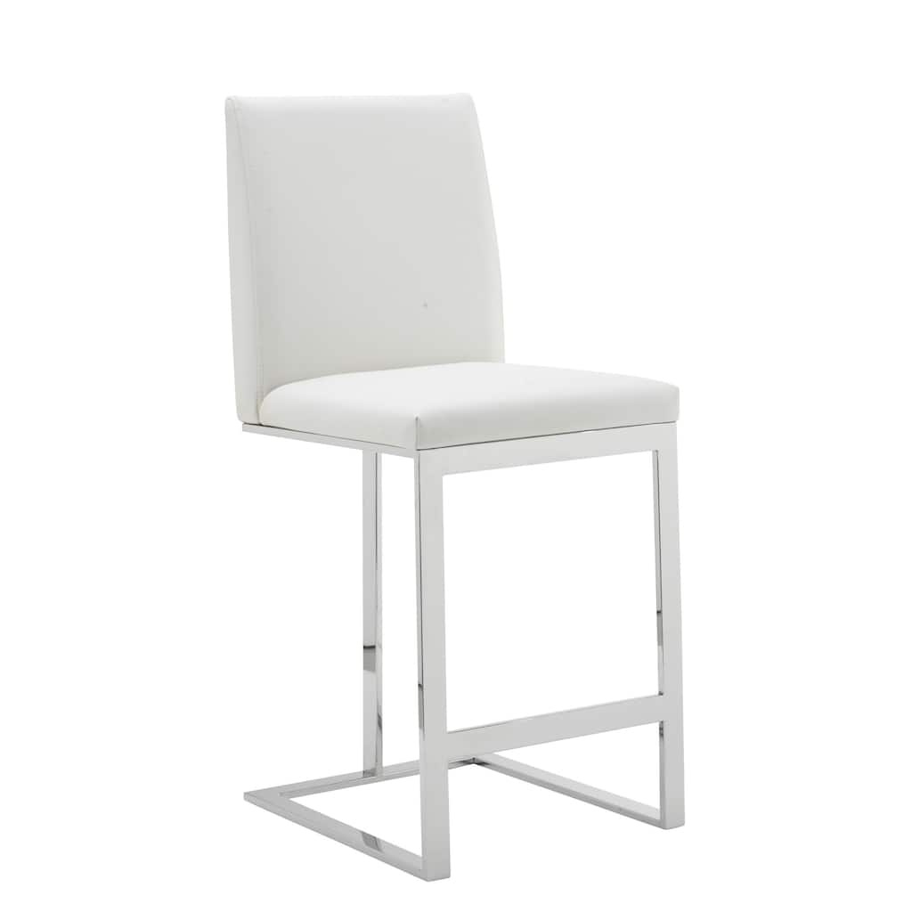 Modrest Frankie Modern White Vegan Leather & Stainless Steel Counter Chair
