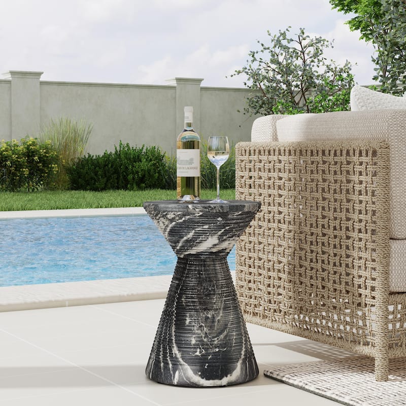 Classic Home Fern Concrete Stone Outdoor Accent Table