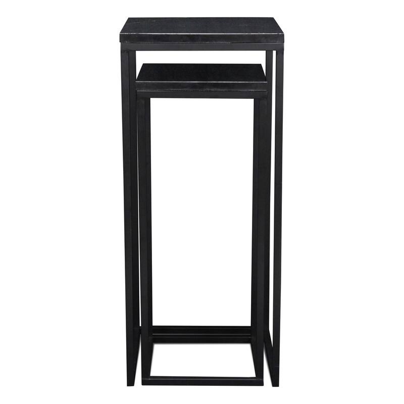 Black Marble Square Side Tables - 29" - Set of 2