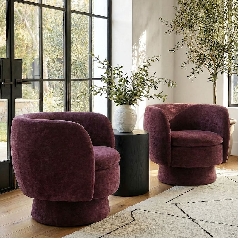 Upholstered Swivel Barrel Accent Chairs(Set of 2) - Wine Red