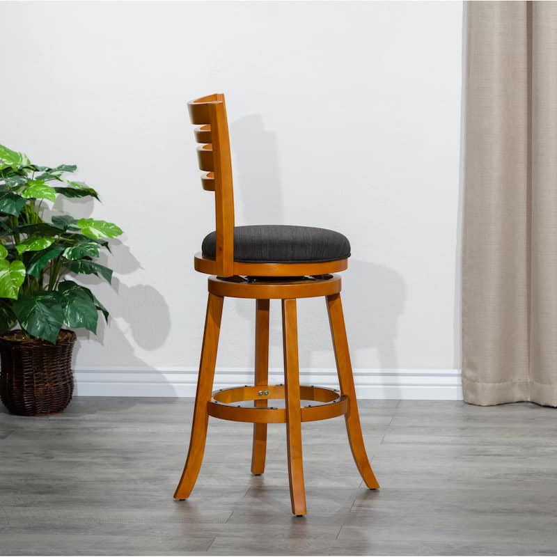 Bar Height Slat Back Swivel Stool,Fabric Seat