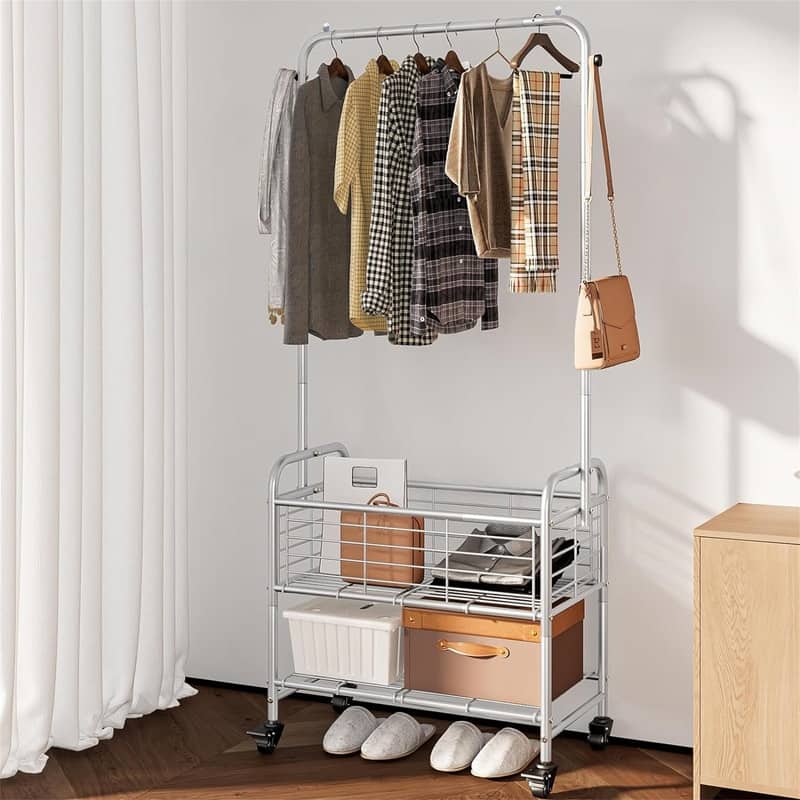 Laundry Basket with Wheels Rolling - 16.55"D x 26"W x 70.25"H - Grey