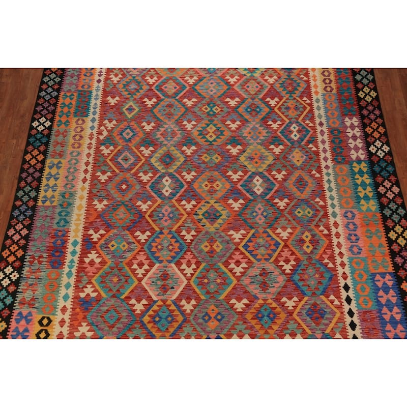 South Western Style Kilim Oriental Area Rug Flatweave Wool Carpet - 9'9" x 13'3"
