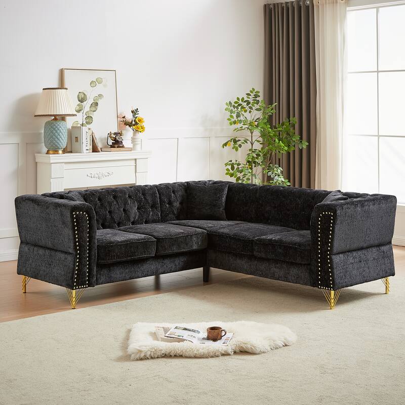 81.5'' Chenille L-Shaped 5-Seat Sectional Sofa with 3 Cushions, Stylish Corner Couch for Living Room or Bedroom