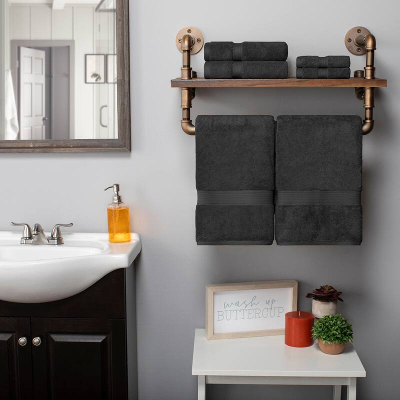 Superior Egyptian Cotton Heavyweight Solid Plush Towel Set - 6-Piece Set - Charcoal