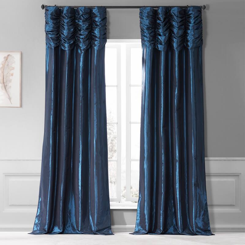Exclusive Fabrics Single Ruched Faux Solid Taffeta Curtain (1 Panel) - 50 X 84 - Navy