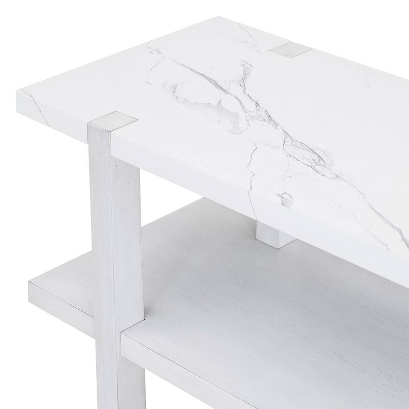 Elegant Console Table with Marble-Effect Top and Versatile Storage Solutions for Entryway and Living Room