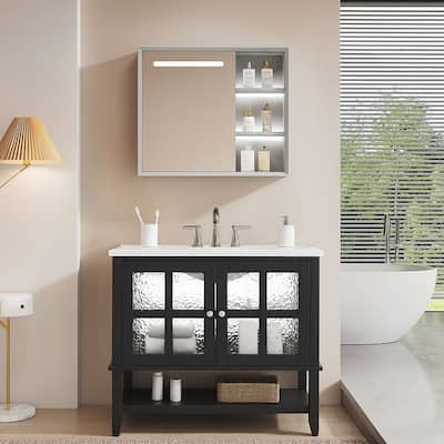 Modern Stylish Freestanding Wood Bathroom Vanity with Top Ceramic Sink