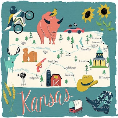 Kansas Home 4-Pack Absorbent Stone Coasters with Protective Cork Backing 4" Square Made in The USA Artistic Easily Wipes Clean